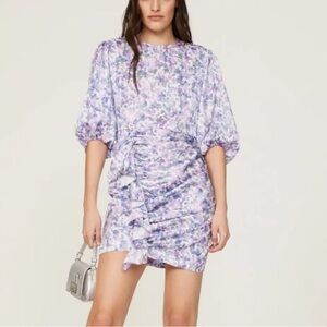 Maje Mini Dress Purple Floral Draped Ruffled Cocktail Formal Coquette Pastel Med